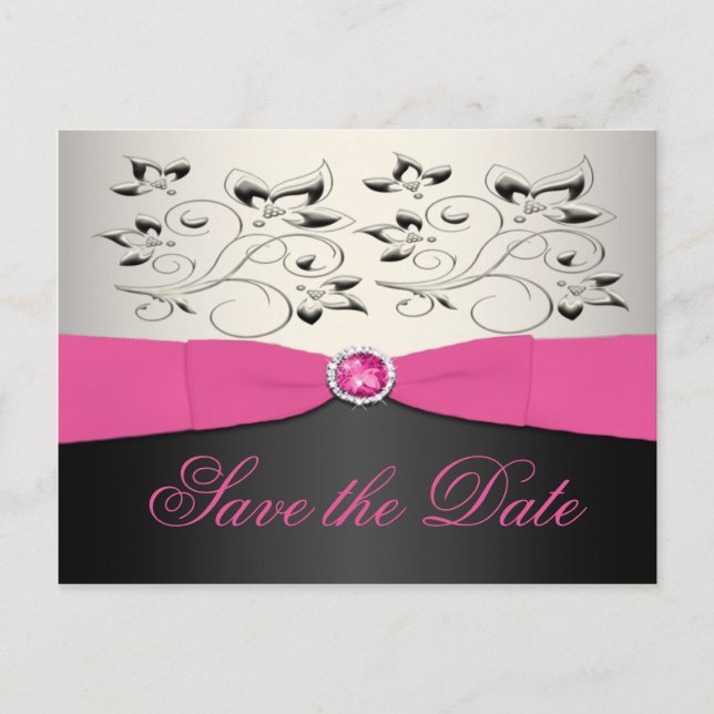 rose, noir et argent Enregistrer la date Carte pos (Devant)