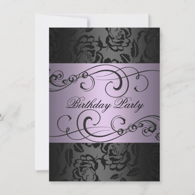Rose noir et pourpre Swirl Invitation d'anniversai (Devant)