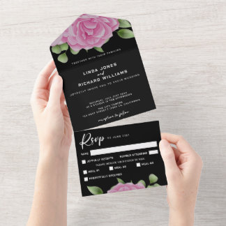 Rose noir tout en un Faire-part de mariage
