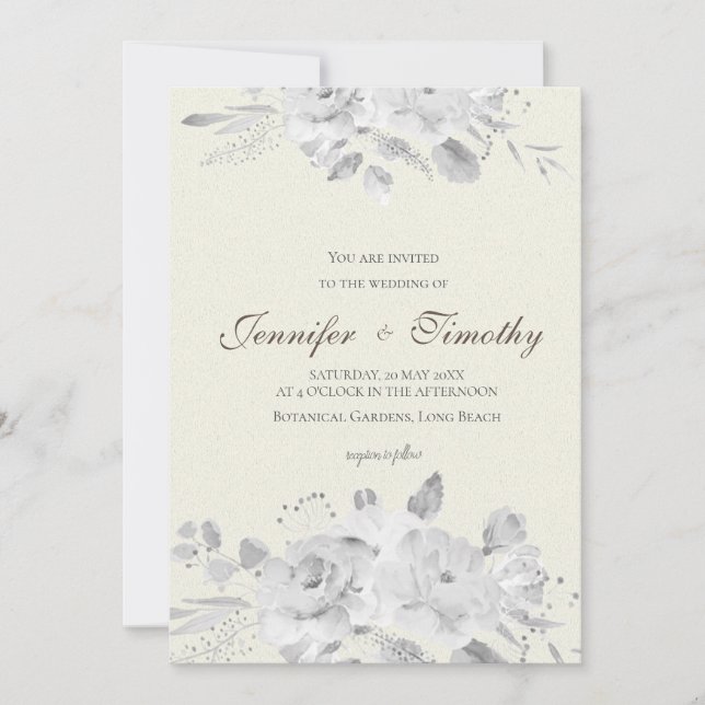 rose noire et blanche faire-part de mariage (Devant)