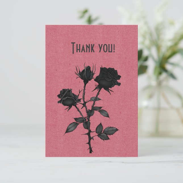 Rose noire gothique sur fond rouge rose Merci (Debout devant)