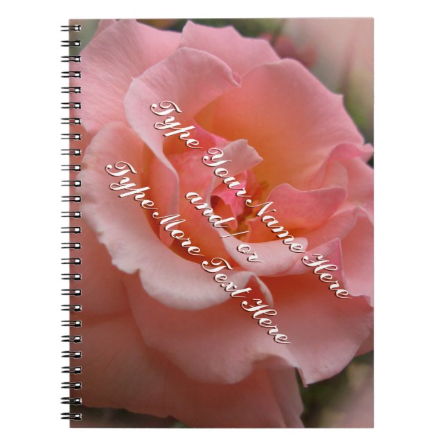 Rose Notebook personalisieren Romantisches Peach R Notizblock (Vorderseite)