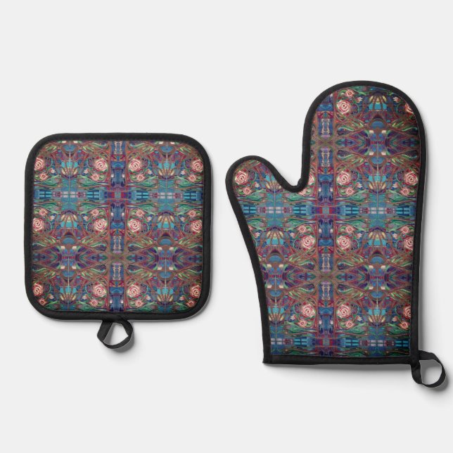 Rose Ofenhandschuh & Topflappen-Set (Vorderseite)