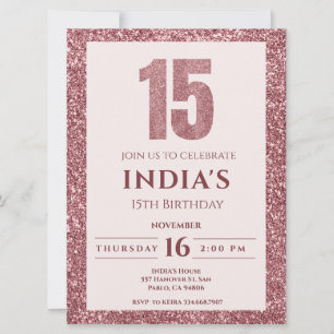 rose or 15e anniversaire invitation