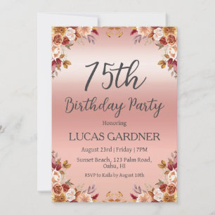Rose or 75e anniversaire invitations