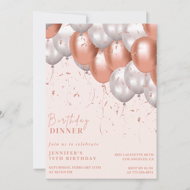 Rose or 75e anniversaire invitations Balloon Glam (Devant)
