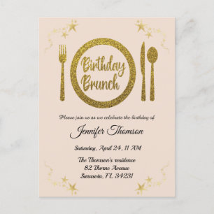 Rose or anniversaire brunch invitation carte posta