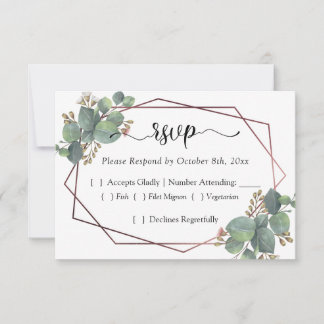 Rose or cadre géométrique eucalyptus RSVP