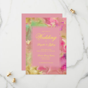 Rose, or, encre verte invitations de mariage