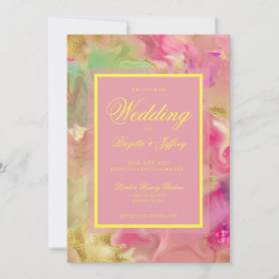 Rose, or, encre verte invitations de mariage