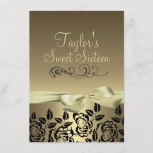 Rose or/noir et image Bow Anniversaire Invitation