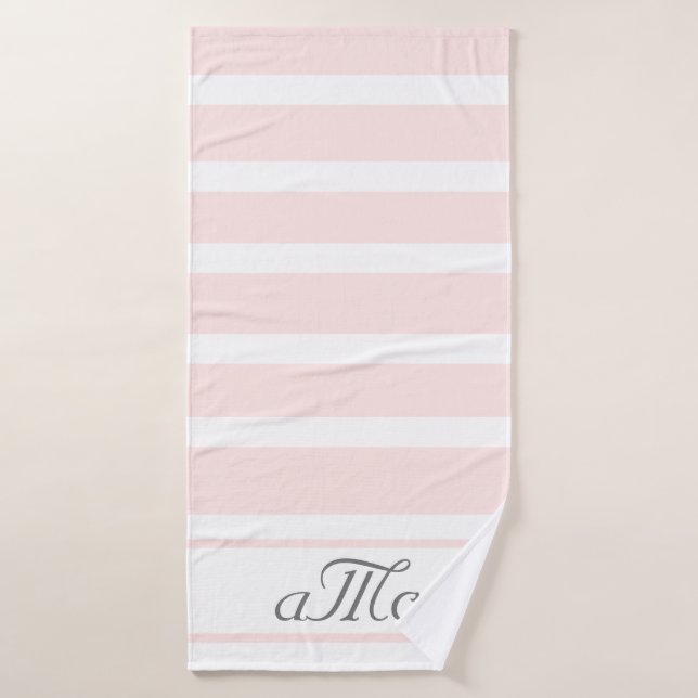 Rose or rose blanc rayures couple monogramme (Serviette de bain)