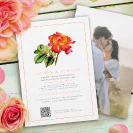 Rose Orangenstreifen Wasserfarbe Hochzeit QR-Code Einladung