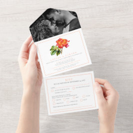 Rose Orangenstreifen Wasserfarbe Hochzeit RSVP Opt All In One Einladung