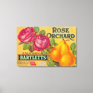 Rose-Orchard-Birnenkorb-Etikett Leinwanddruck