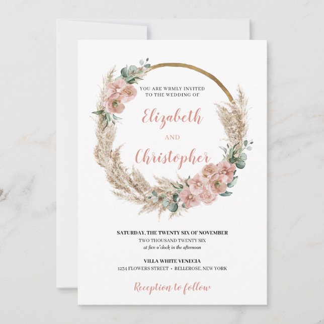 Rose Orchid Eukalyptus, getrocknet Einladung (Vorderseite)