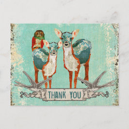Rose Owl & Azure Deer Danke Postcard Postkarte