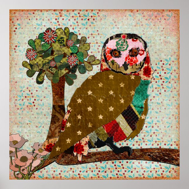 Rose Owl Dreamy Day Poster vintage (Devant)