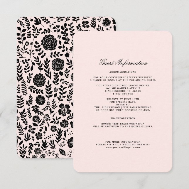 Rose pâle | Cartes de détails du Mariage Floral no (Devant / Derrière)