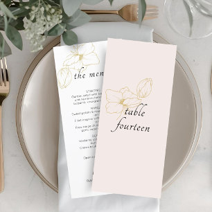 Rose pâle   Menu plat Mariage floral chic