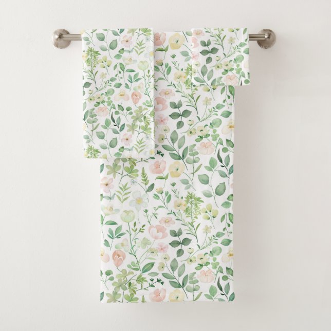 Rose Pâle Vert Sauge Floral Feuillage Aquarelle (En situation)
