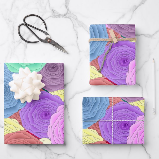Rose Papierblätter Geschenkpapier Set (Vorderseite)