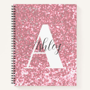 Rose Parties scintillant or Carnet spirale monogra