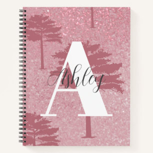 Rose Parties scintillant or Carnet spirale monogra