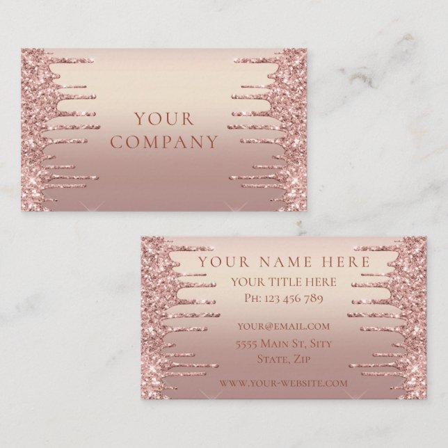 Rose Parties scintillant or Carte de visite votre  (Devant / Derrière)