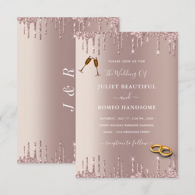 Rose Parties scintillant or Votre Faire-part de ma (Devant / Derrière)