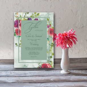 Rose Passion Aquarelle Faire-part de mariage Flora