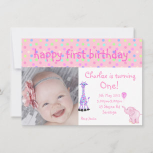 rose pastel spot zoo anniversaire invitation