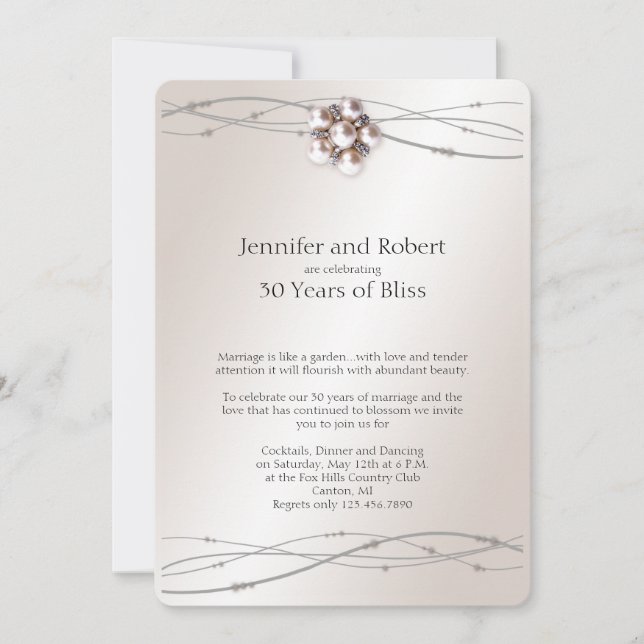 Rose Pearl 30. Hochzeitstag Einladung (Vorderseite)