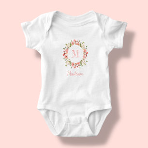 Rose Pêche Fleurie   Body personnalisé pour bébé