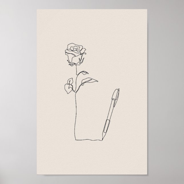  Rose Pen Sketch - Minimal Black & Floral Poster (Devant)