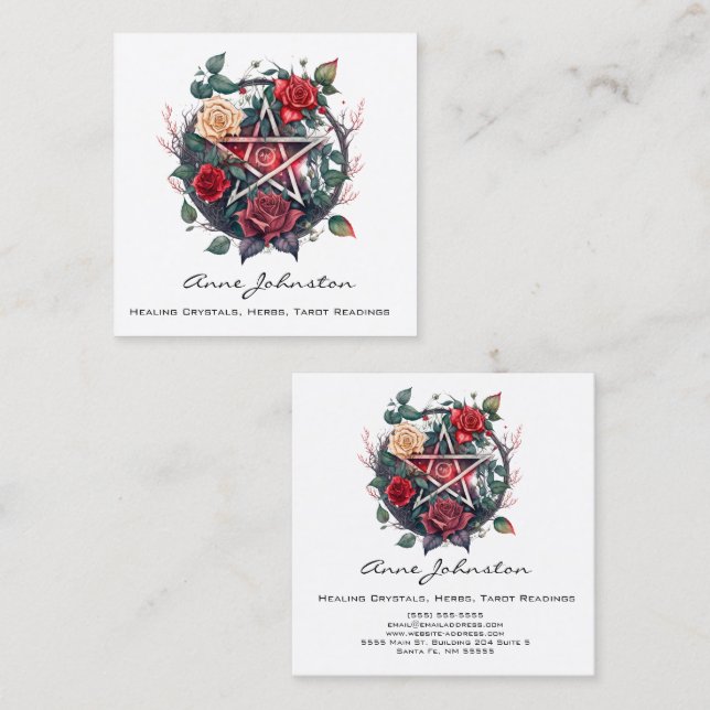 Rose Pentagram Square Business Card Quadratische Visitenkarte (Vorne/Hinten)