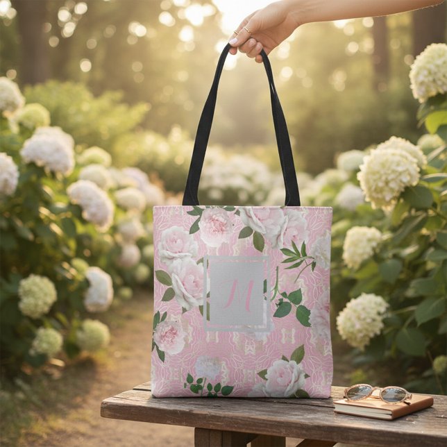 Rose-Peongram auf der blush-pink-goldenen Damaskus Tasche (Von Creator hochgeladen)