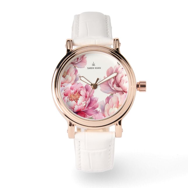 Rose Peonies Pink Initialen personalisiert eWatch Armbanduhr (Vorderseite)