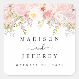 Rose Peony Blush Pink Hochzeit Quadratischer Aufkleber