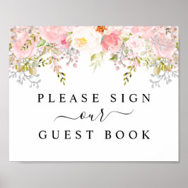 Rose Peony Blush Pink Wedding Gästebuchsignatur Poster
