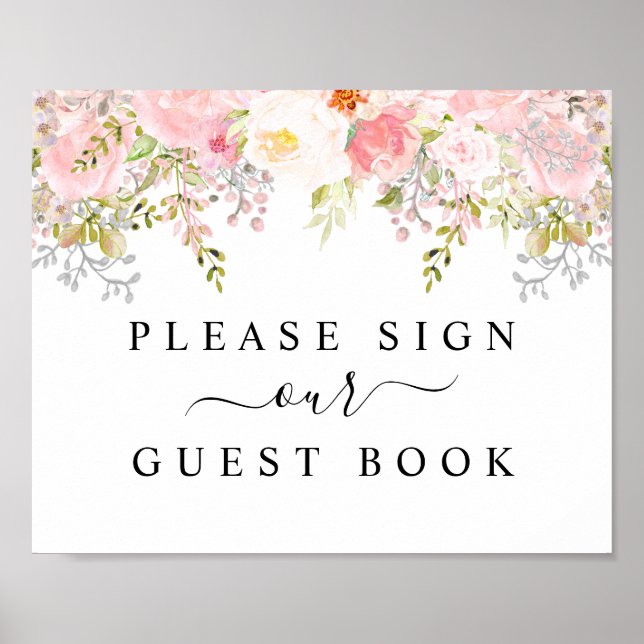Rose Peony Blush Pink Wedding Gästebuchsignatur Poster (Vorne)
