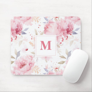 Rose Peonys Custom Monogram Mousepad