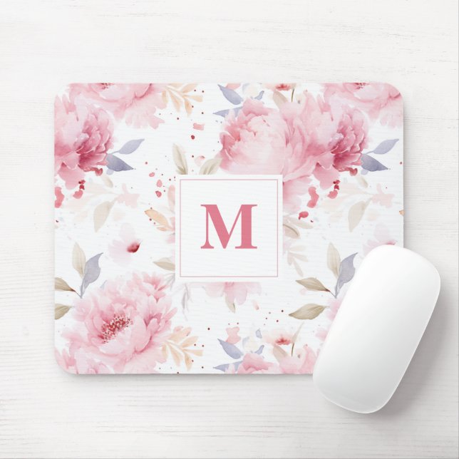 Rose Peonys Custom Monogram Mousepad (Mit Mouse)