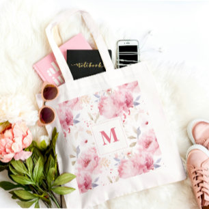 Rose Peonys Custom Monogram Tragetasche
