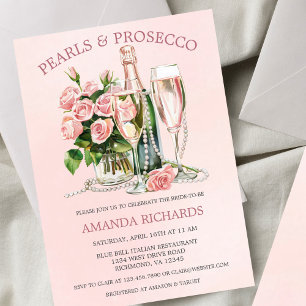 Rose Perlen und Prosecco Champagne Bridal Brunch Einladung