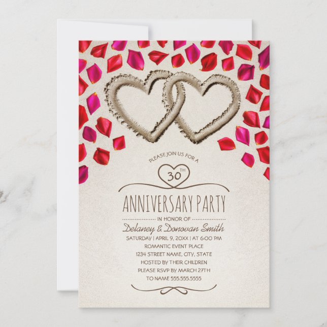 Rose Petal Beach 30. Hochzeitliches Party Einladung (Vorderseite)
