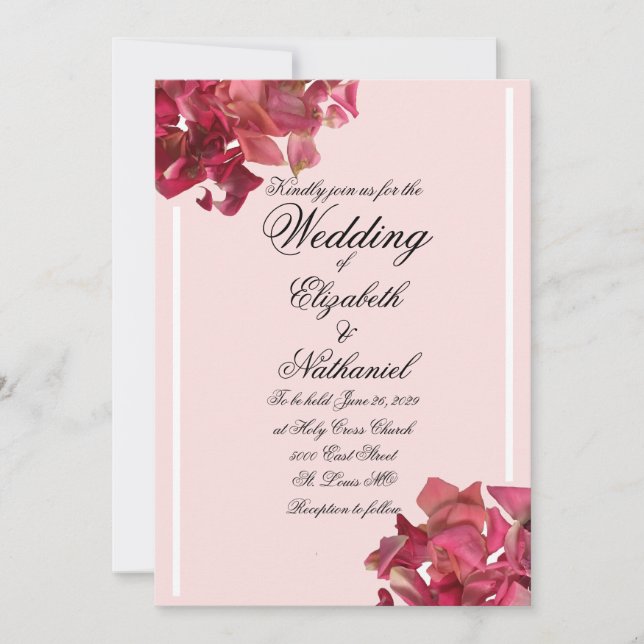 Rose Petal Pink Romantische Hochzeit Einladung (Vorderseite)