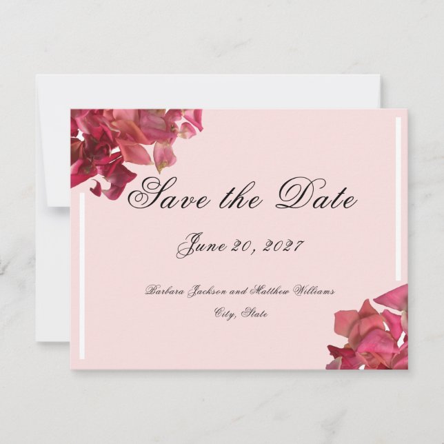 Rose Petal Pink Romantische Hochzeit Save The Date (Vorderseite)