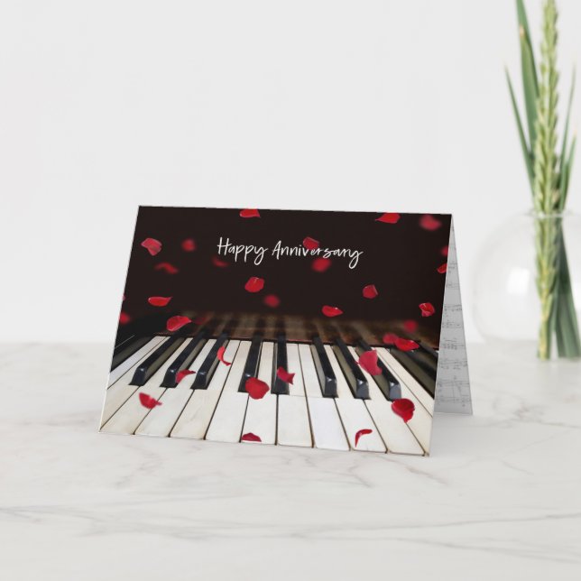Rose Petals on Piano Keys Jubiläumskarte Karte (Vorderseite)