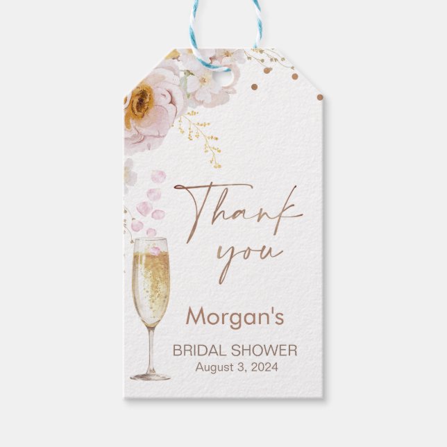 Rose Petals Petals Prosecco Boho Brautparty Geschenkanhänger (Vorderseite)